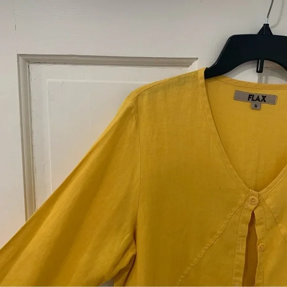 FLAX Women’s Lithuanian Linen Yellow Button Front Cardigan Lagenlook Size Small - Picture 3 of 12